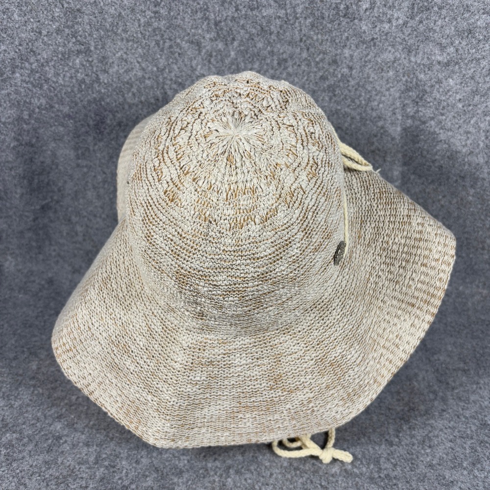 Banana Boat Womens Wide Brim Sun Hat One Size Tan White Knit Adjustable Strap